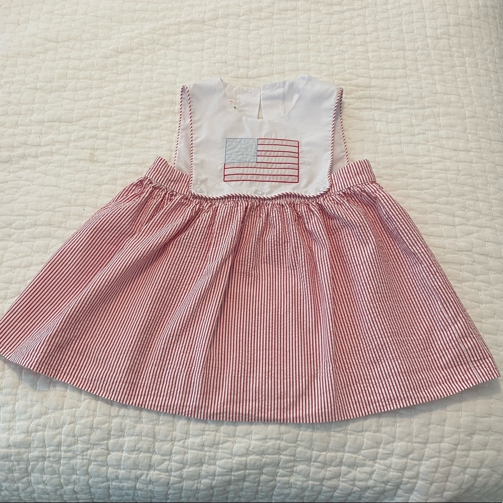 Stellybelly American flag seersucker sibling matching dress bubble